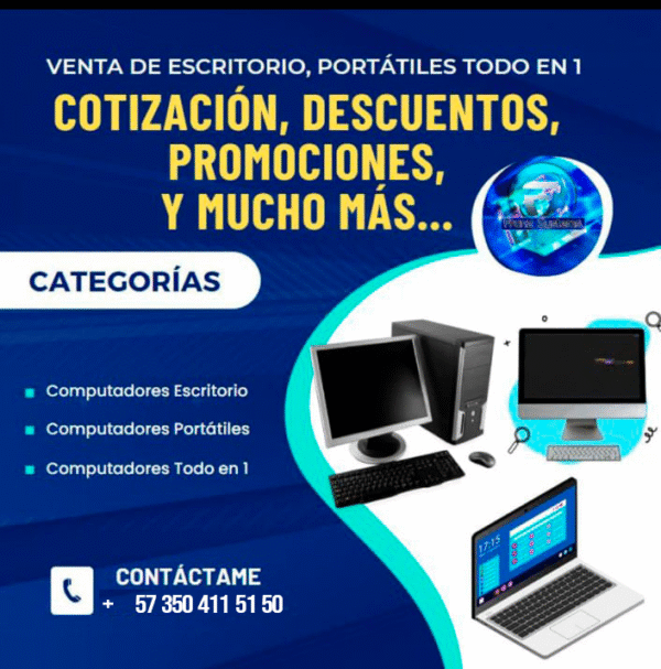 Venta de computadores escritorio, portátiles y todo en 1